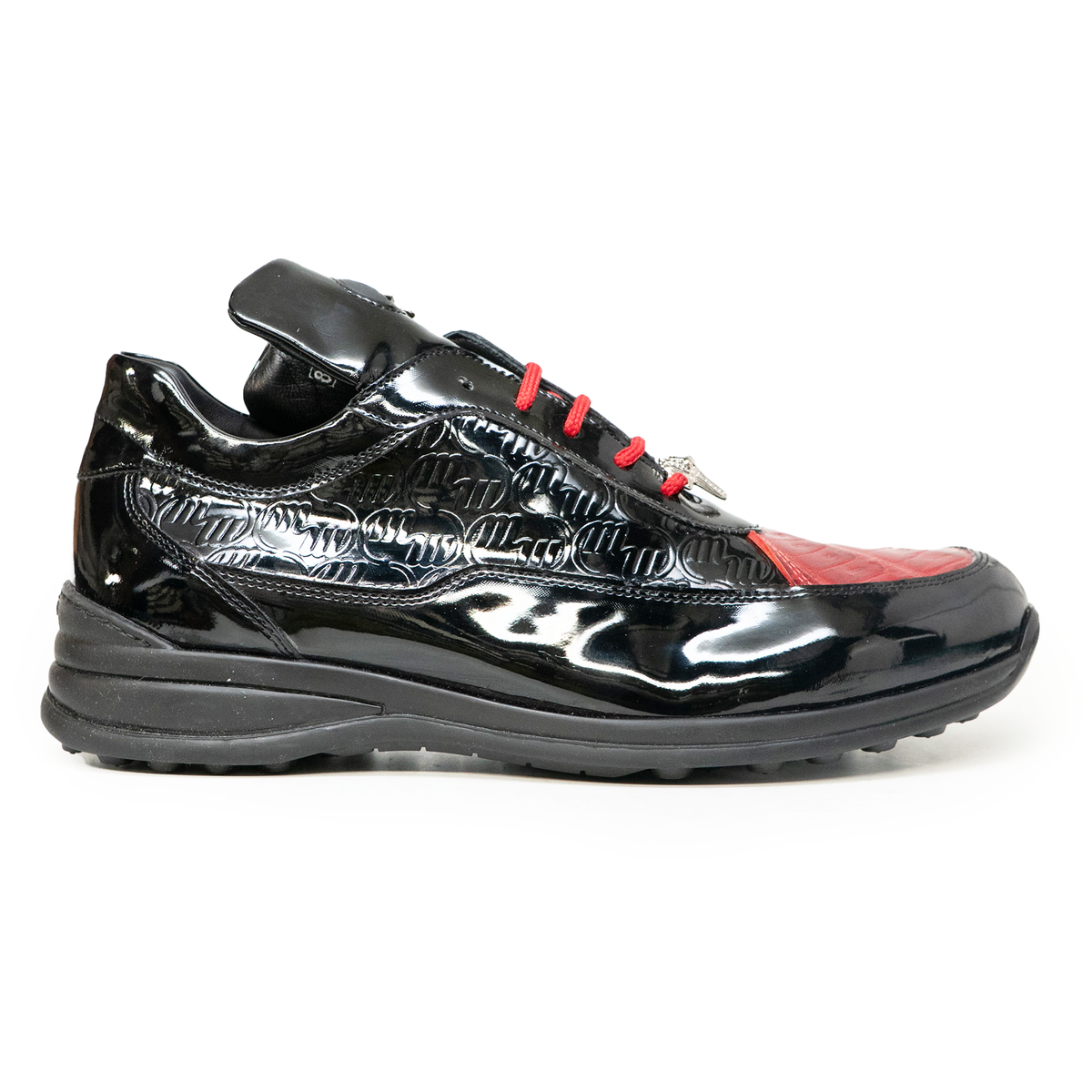 Mauri 8900-2 black and red bubble patent leather embossed baby croc sneakers, black sole