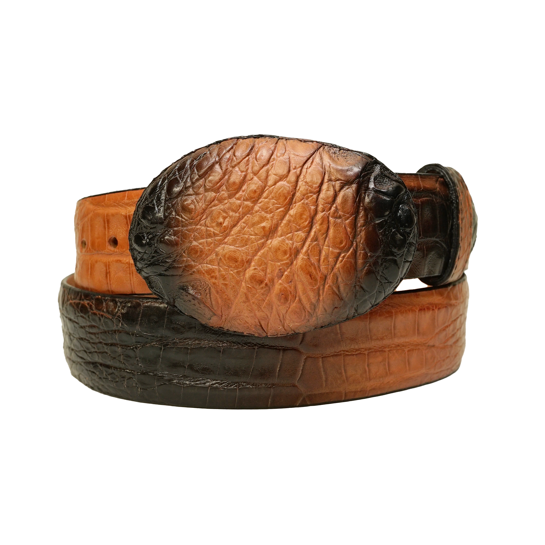Los Altos Caiman Crocodile Hornback Cognac/Black Belt