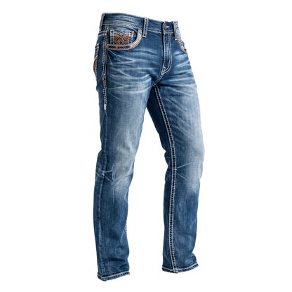 DeNiko Heavy Stitch fleur de lis Pocket Jeans