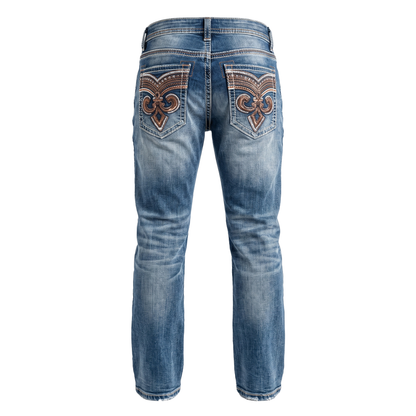 DeNiko Heavy Stitch fleur de lis Pocket Jeans