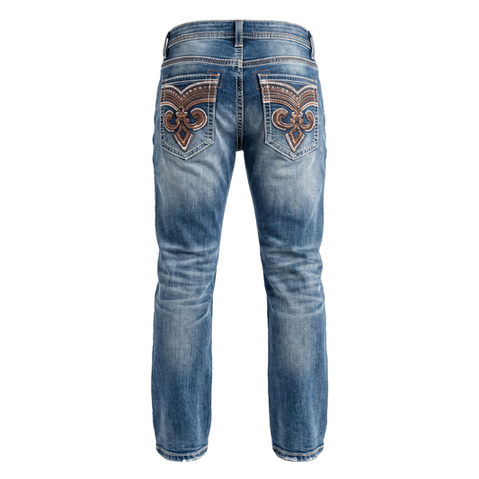 DeNiko Heavy Stitch fleur de lis Pocket Jeans