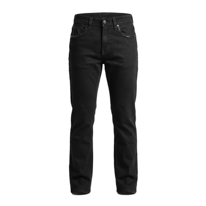 DeNiko Black Embroidered Floral Leather Patch Pocket Jeans