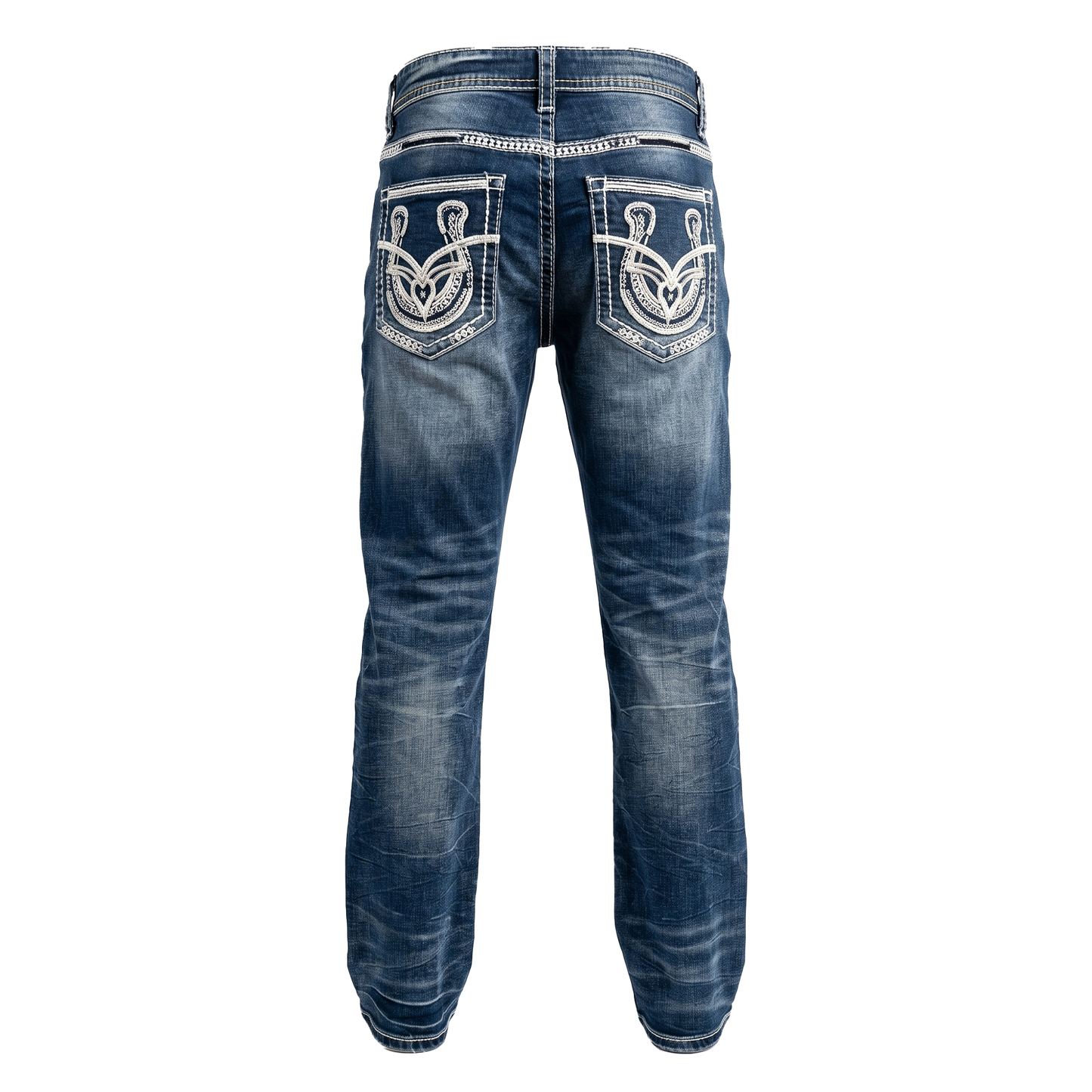DeNiko Medium Wash Heavy Stitch Horseshoe Pocket Jeans