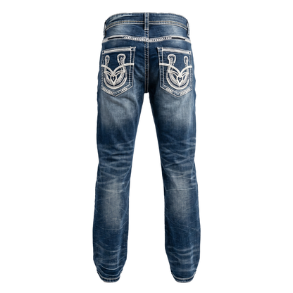 DeNiko Medium Wash Heavy Stitch Horseshoe Pocket Jeans