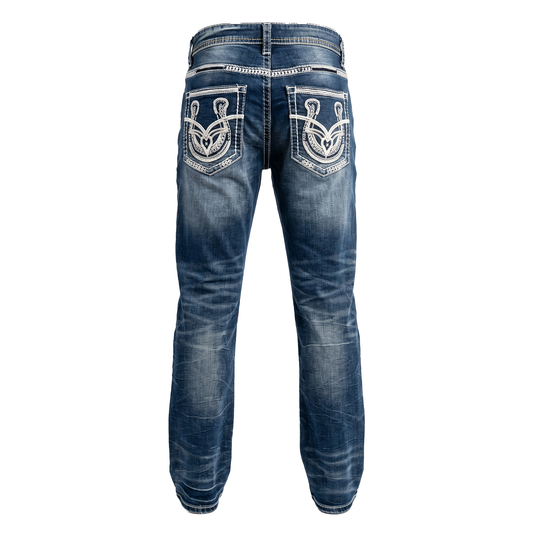 DeNiko Medium Wash Heavy Stitch Horseshoe Pocket Jeans