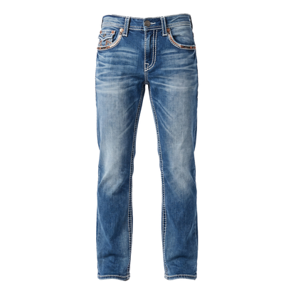 DeNiko Medium Wash Heavy Stitch Horseshoe Pocket Jeans
