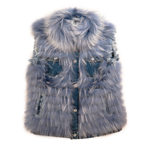 Kashani Women's Distressed Denim Fox Fur Vest - Dudes Boutique