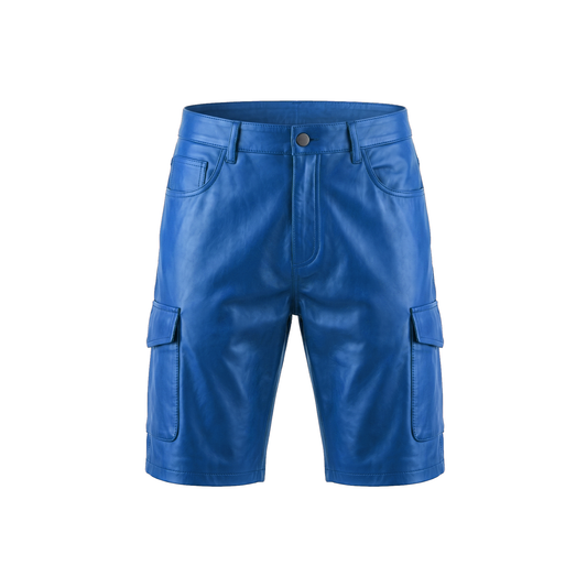 Kashani Royal Blue Lambskin Leather Cargo Shorts