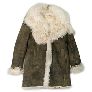 Kashani Green / White Mongolian Lamb Shearling Trench Coat - Dudes Boutique