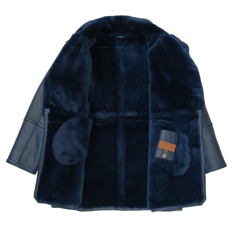 Kashani Blue Double Breasted 3/4 Shearling Coat - Dudes Boutique