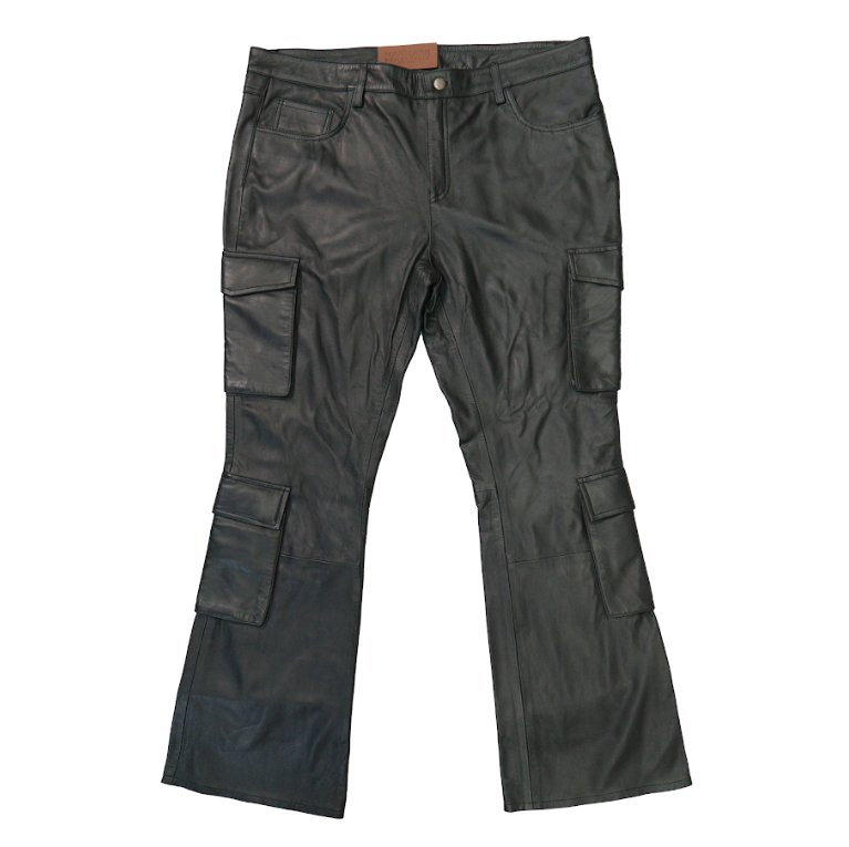 Kashani Black Lambskin Cargo Flared Pants - Dudes Boutique