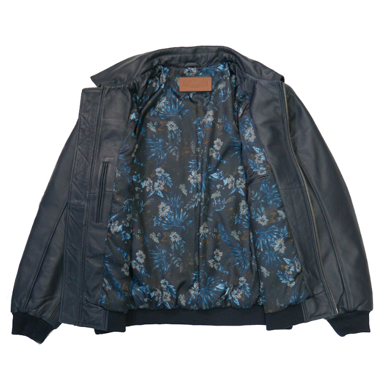 Kashani Navy Blue Lambskin Bomber Jacket - Dudes Boutique