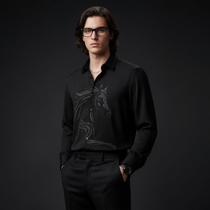 Barocco Stallion Embellished LS Shirt BLACK/BLACK