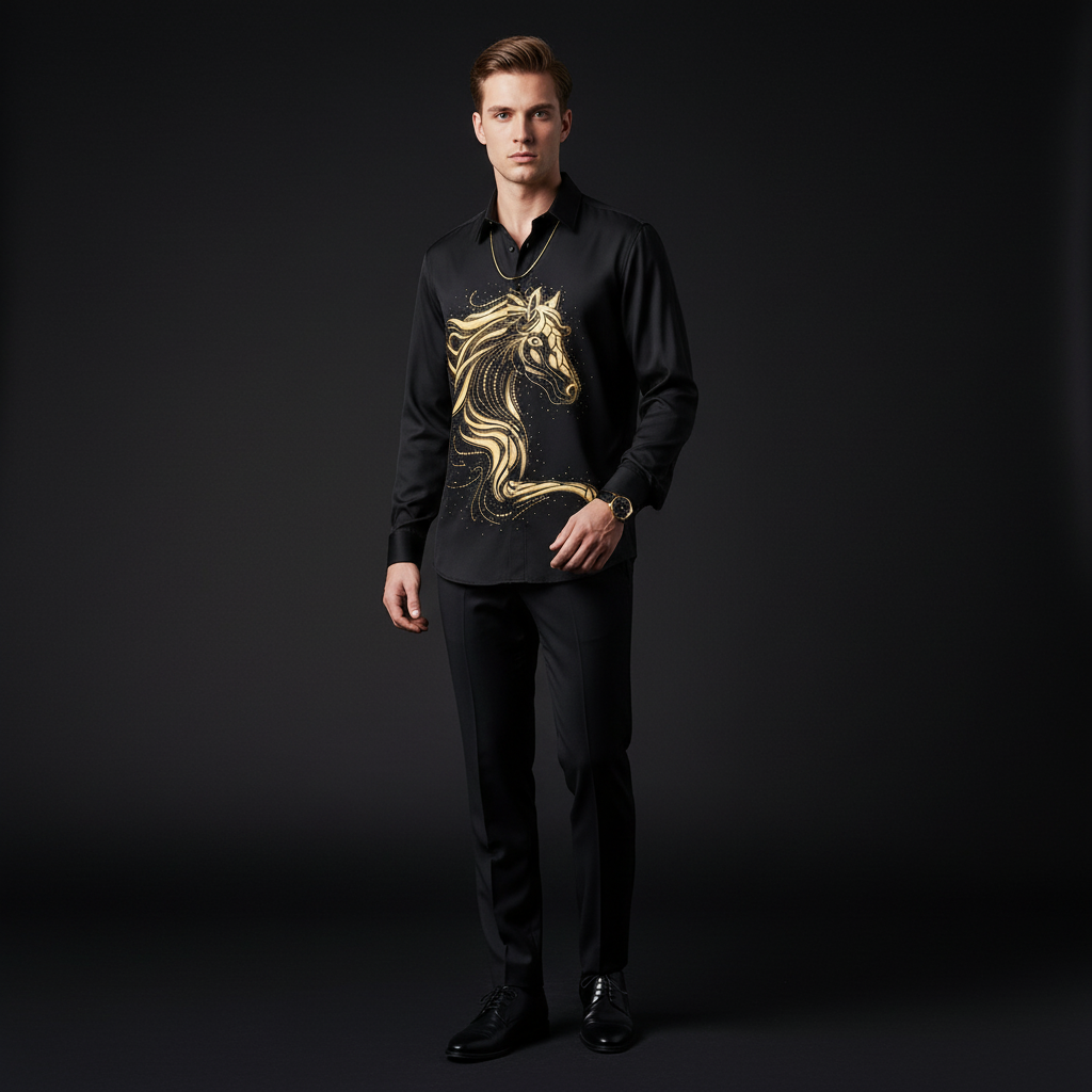 Stallion Embellished LS Shirt BLACK