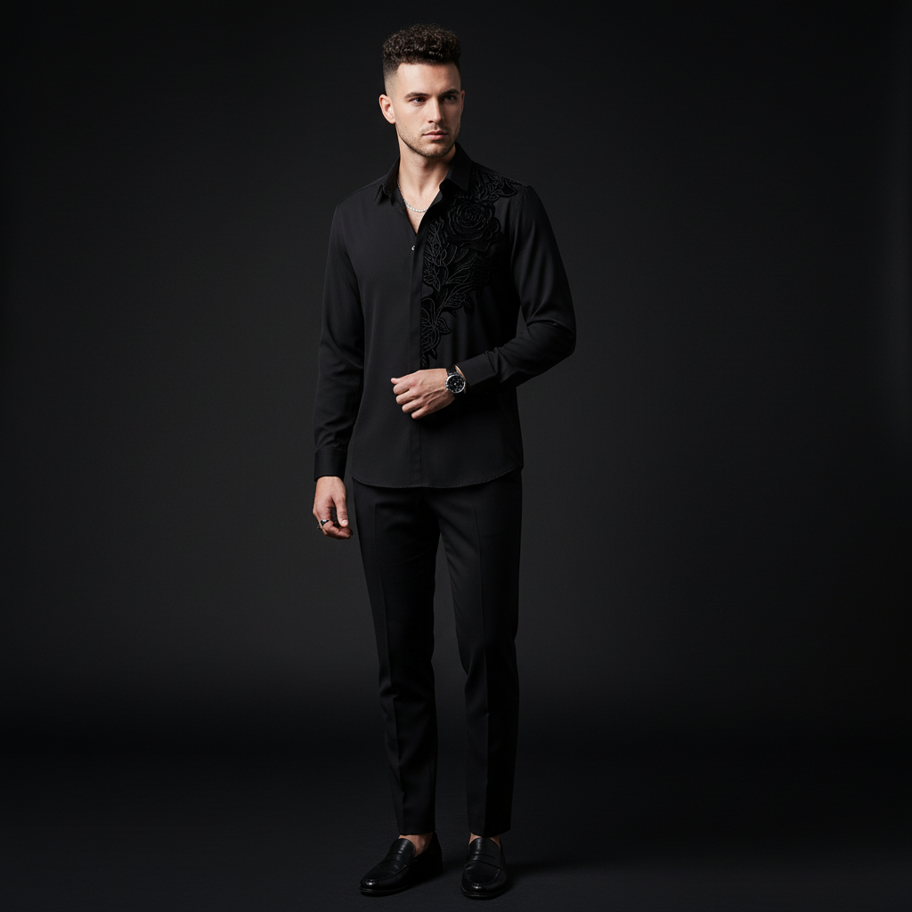 Velvet Noir Laser-Cut LS Shirt BLACK