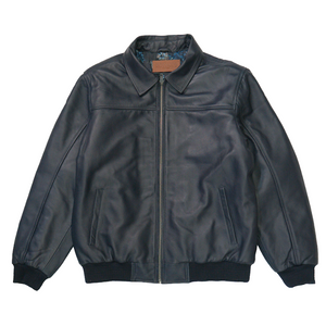 Kashani Navy Blue Lambskin Bomber Jacket - Dudes Boutique