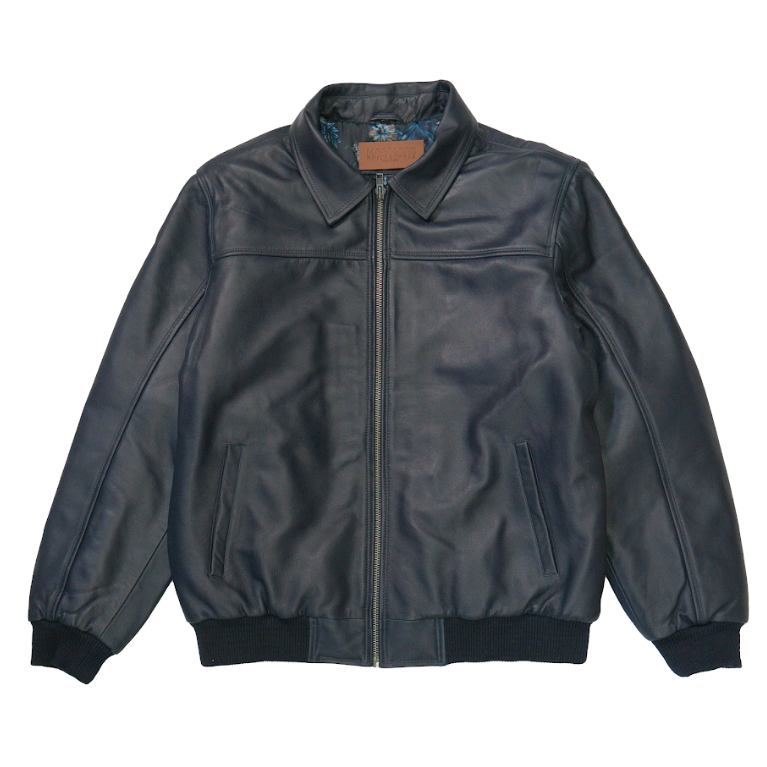 Kashani Navy Blue Lambskin Bomber Jacket - Dudes Boutique