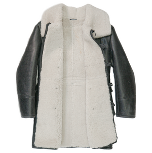 Kashani Black/White Double Breasted Patch Pocket 3/4 Shearling Coat - Dudes Boutique