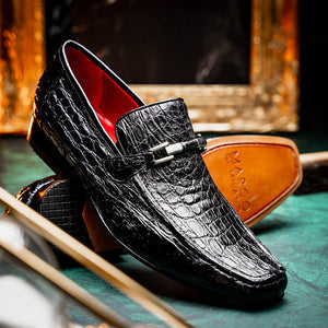 Marco Di Milano Fabro Black Caiman Crocodile Bit Loafers - Dudes Boutique