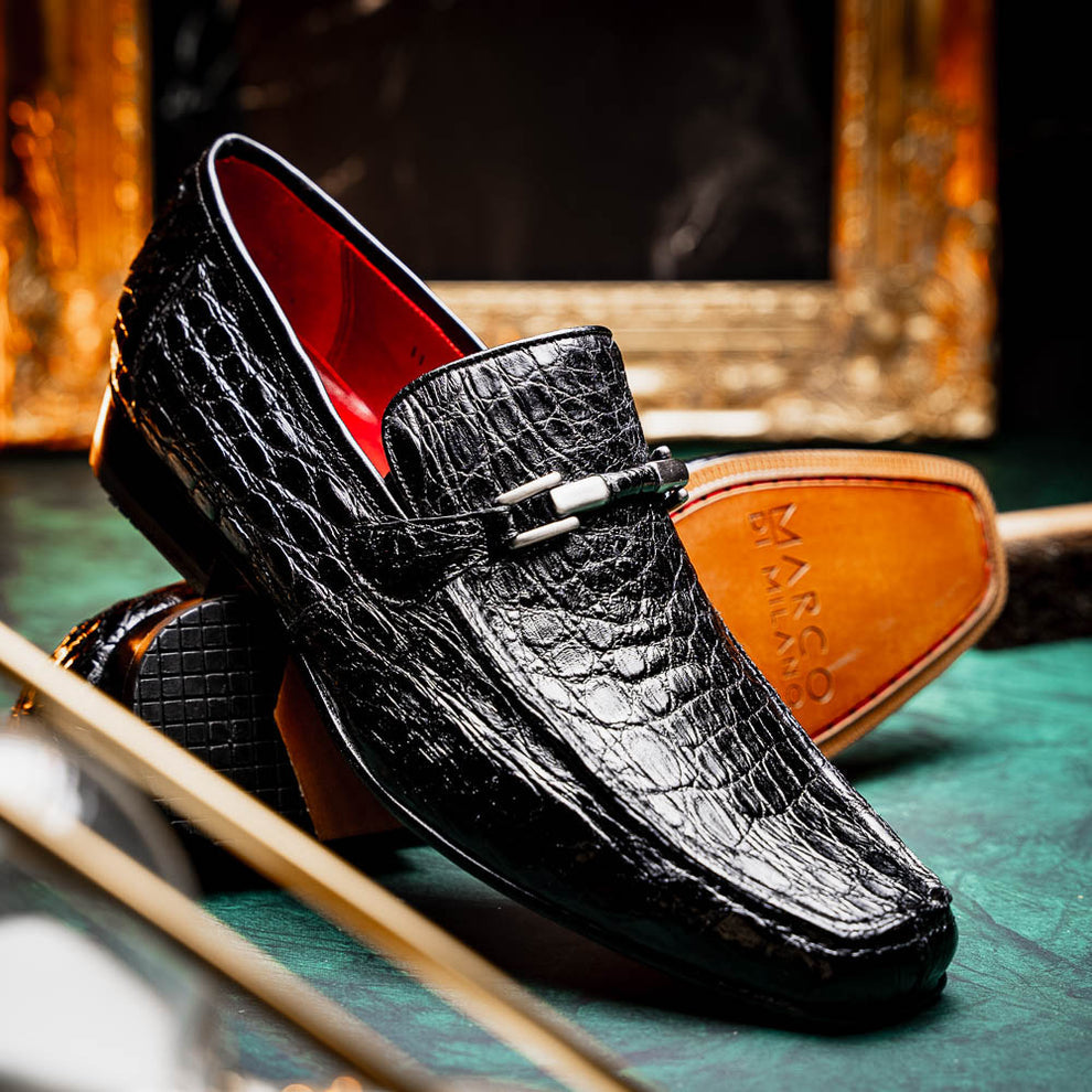 Marco Di Milano Fabro Black Caiman Crocodile Bit Loafers - Dudes Boutique