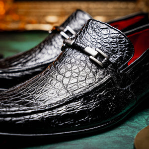 Marco Di Milano Fabro Black Caiman Crocodile Bit Loafers - Dudes Boutique