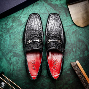 Marco Di Milano Fabro Black Caiman Crocodile Bit Loafers - Dudes Boutique