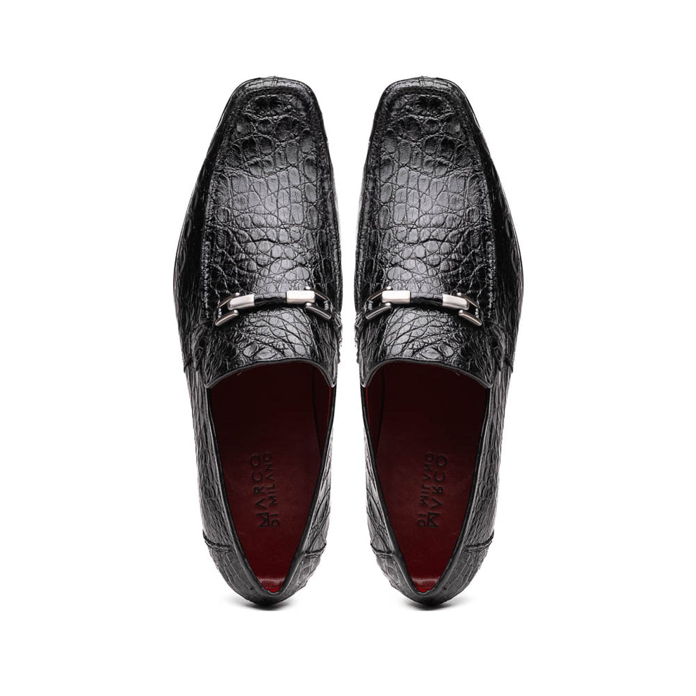 Marco Di Milano Fabro Black Caiman Crocodile Bit Loafers - Dudes Boutique