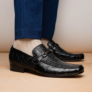 Marco Di Milano Fabro Black Caiman Crocodile Bit Loafers - Dudes Boutique