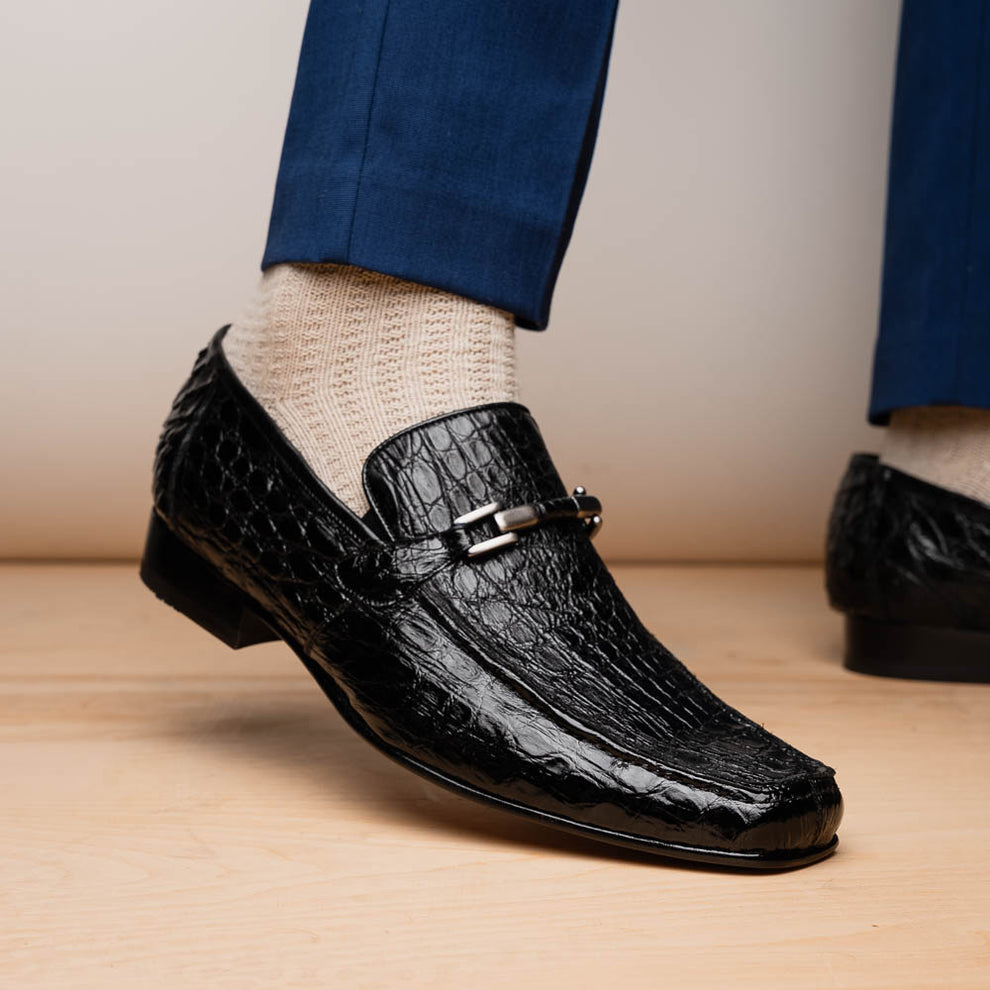 Marco Di Milano Fabro Black Caiman Crocodile Bit Loafers - Dudes Boutique