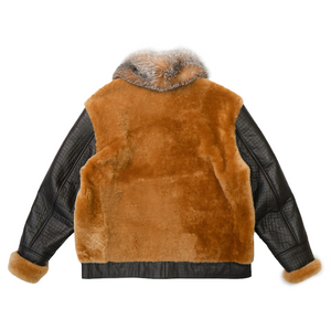 Kashani Brown Fox Fur Collar Mouton Fur Quilted Lambskin Jacket - Dudes Boutique