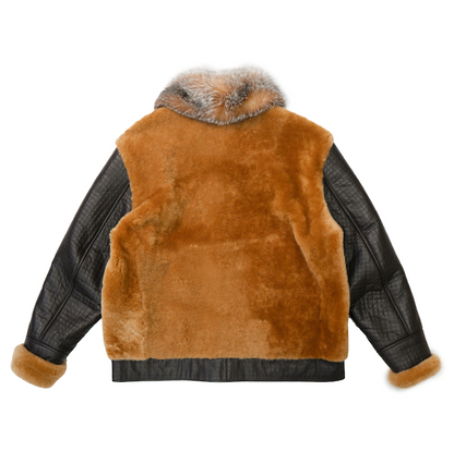 Kashani Brown Fox Fur Collar Mouton Fur Quilted Lambskin Jacket - Dudes Boutique