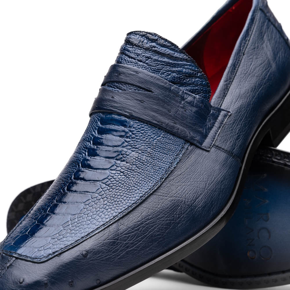 Marco Di Milano Fangio Denim Blue Ostrich Leg Dress Shoes - Dudes Boutique