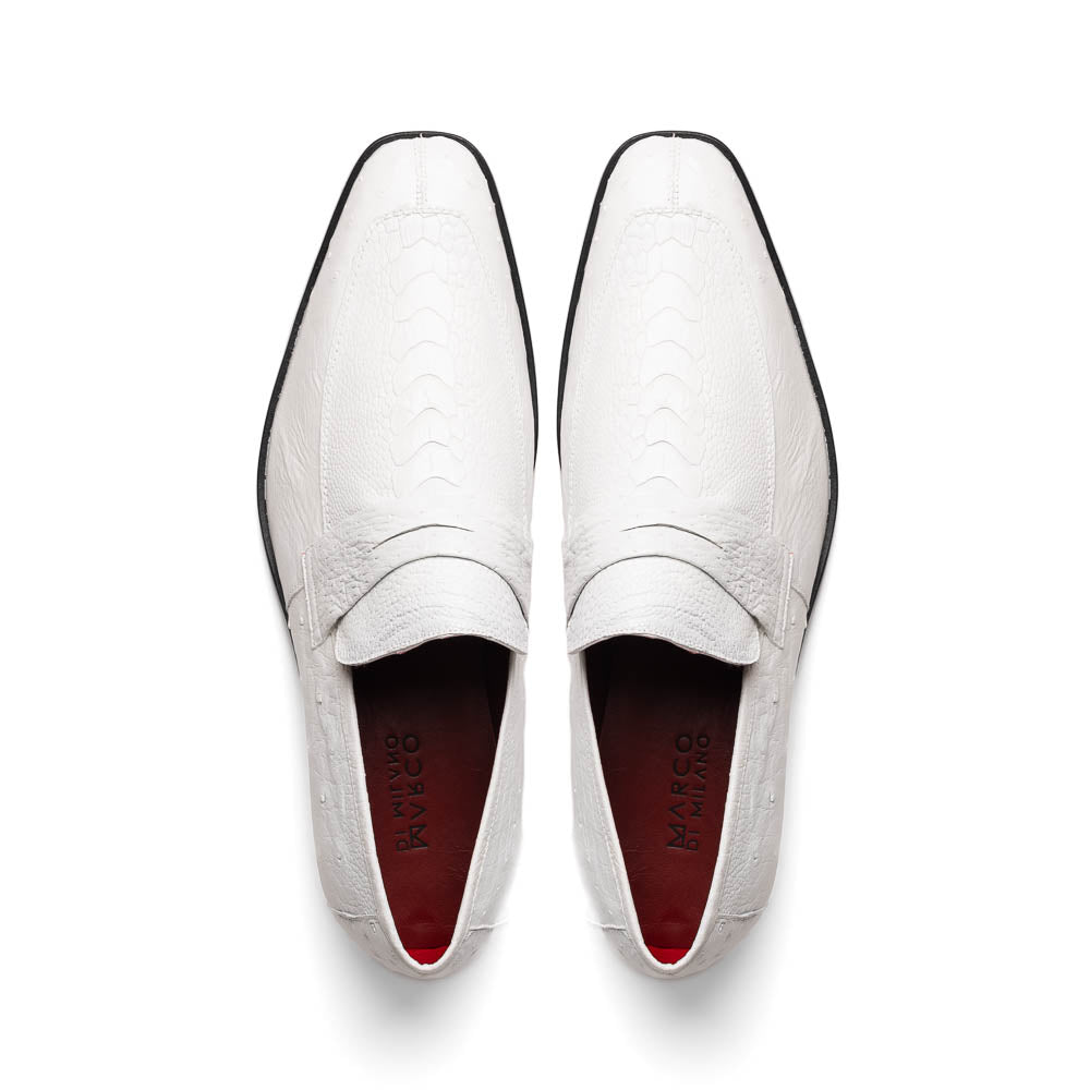 Marco Di Milano Fangio White Ostrich Leg Dress Shoes - Dudes Boutique