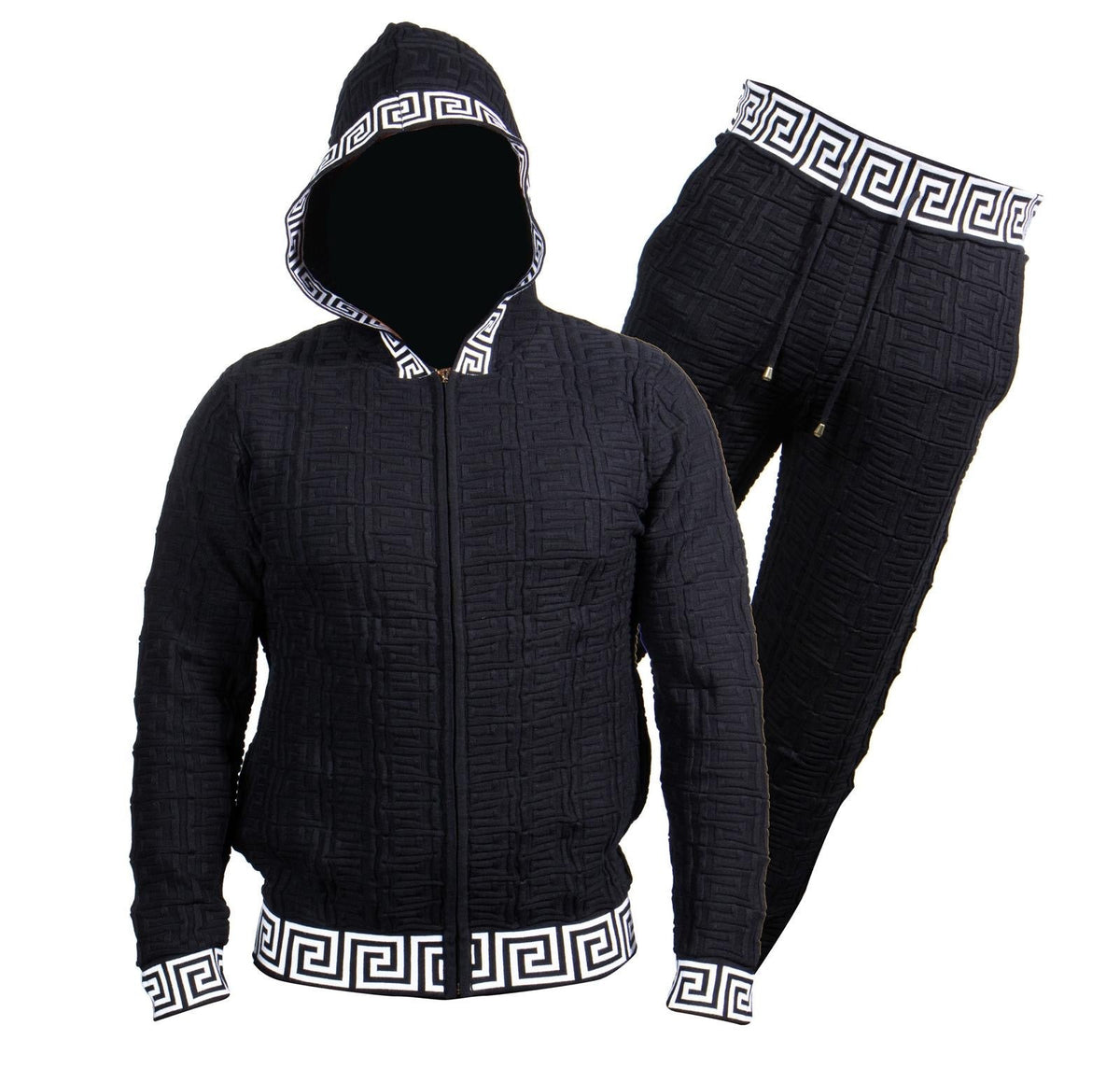 Prestige Black Knit Greek Key Hooded Jogger Set - Dudes Boutique