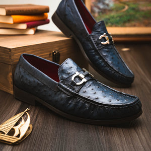 Marco Di Milano Ferrioni Navy Ostrich Bit Loafers - Dudes Boutique