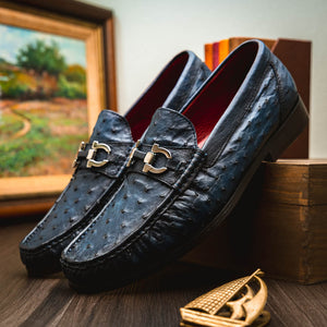 Marco Di Milano Ferrioni Navy Ostrich Bit Loafers - Dudes Boutique