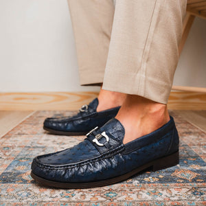 Marco Di Milano Ferrioni Navy Ostrich Bit Loafers - Dudes Boutique