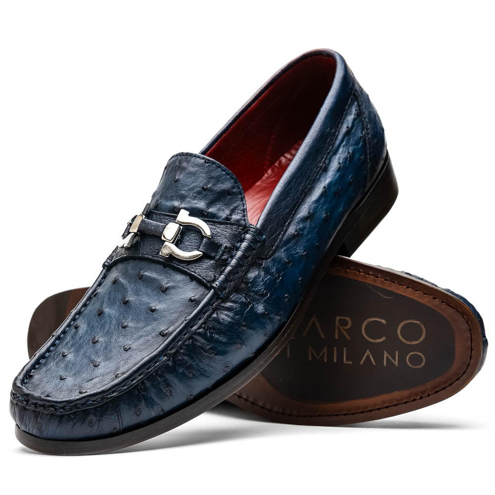 Marco Di Milano Ferrioni Navy Ostrich Bit Loafers - Dudes Boutique