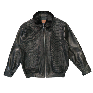 Kashani Black Python / Mink Collar Lambskin Bomber Jacket - Dudes Boutique