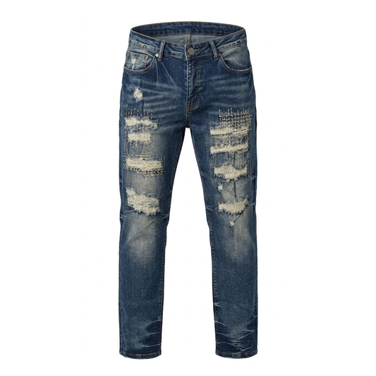 Copper Rivet Dark Blue Ripped Jeans