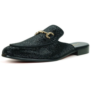 Fiesso Black Fully Loaded Crystal Sandal Loafers - Dudes Boutique