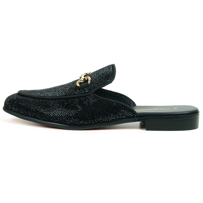 Fiesso Black Fully Loaded Crystal Sandal Loafers - Dudes Boutique