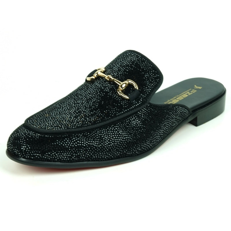 Fiesso Black Fully Loaded Crystal Sandal Loafers - Dudes Boutique
