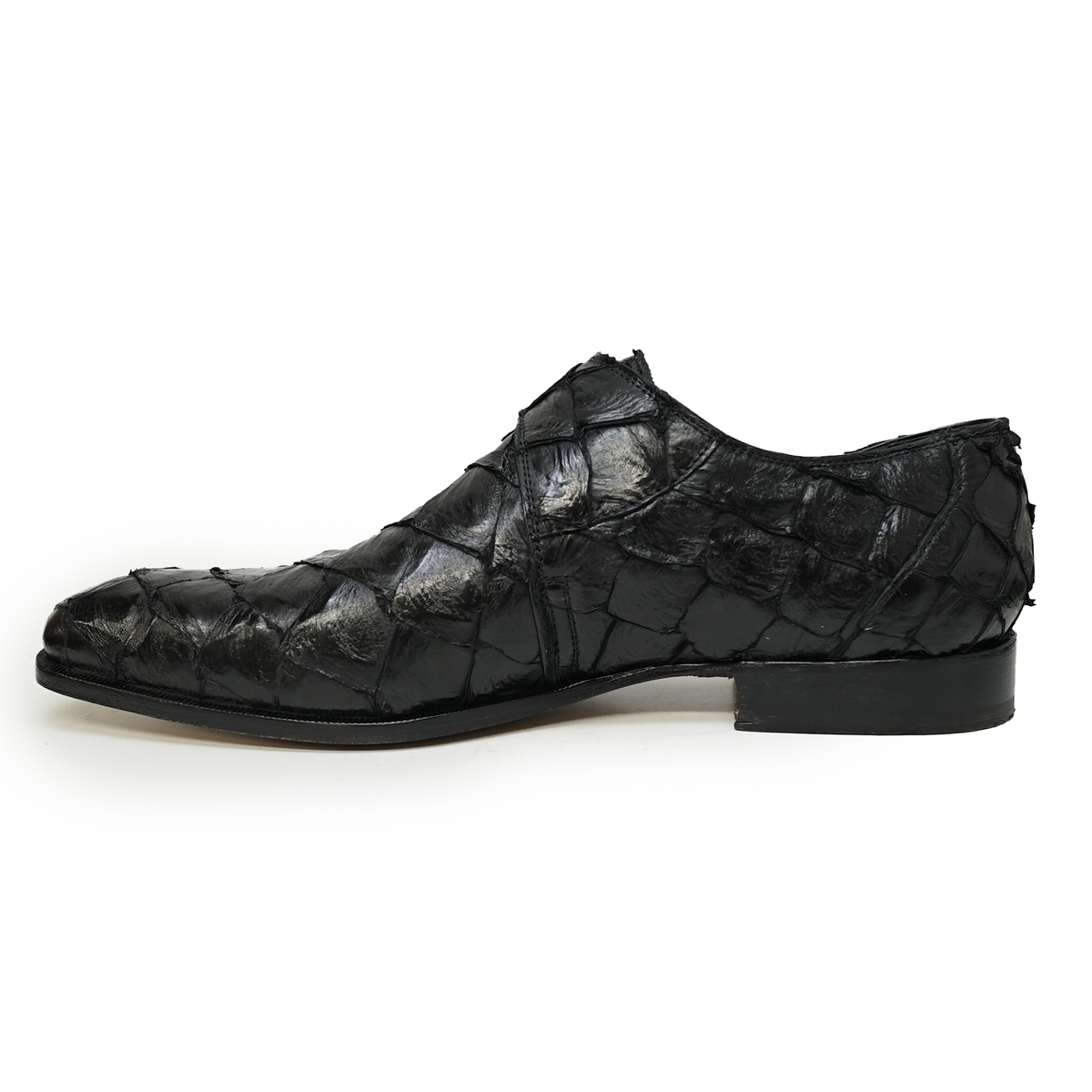 Mauri 1172 Black Pirarucu Fish Monk Strap Dress Shoes - Dudes Boutique
