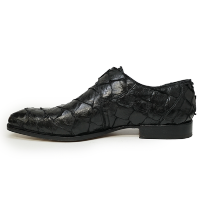 Mauri 1172 Black Pirarucu Fish Monk Strap Dress Shoes - Dudes Boutique