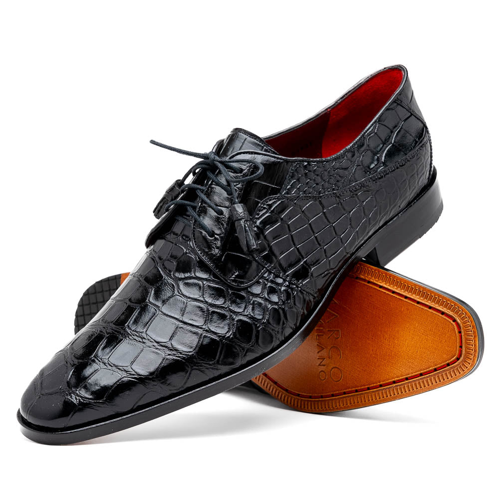 Marco Di Milano Fitipaldi Black Alligator Derby Dress Shoes - Dudes Boutique