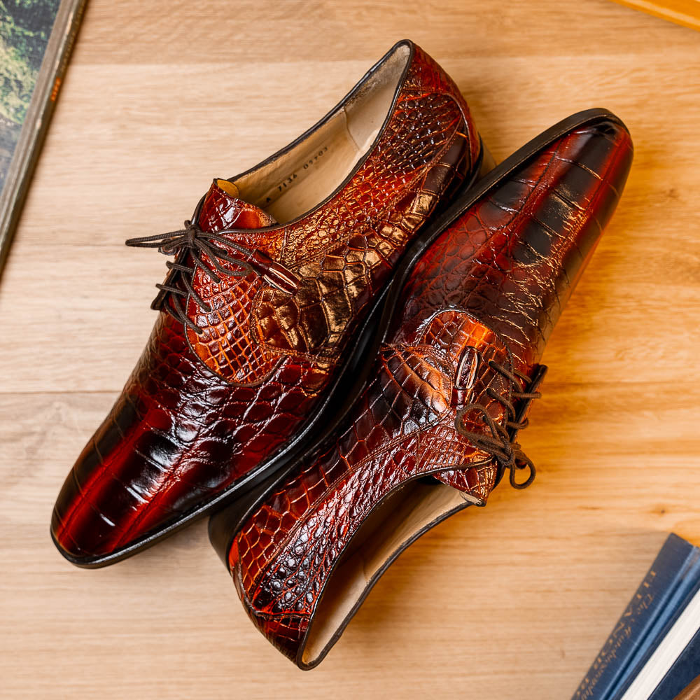 Marco Di Milano Fitipaldi Rustic Cognac Alligator Derby Dress Shoes - Dudes Boutique