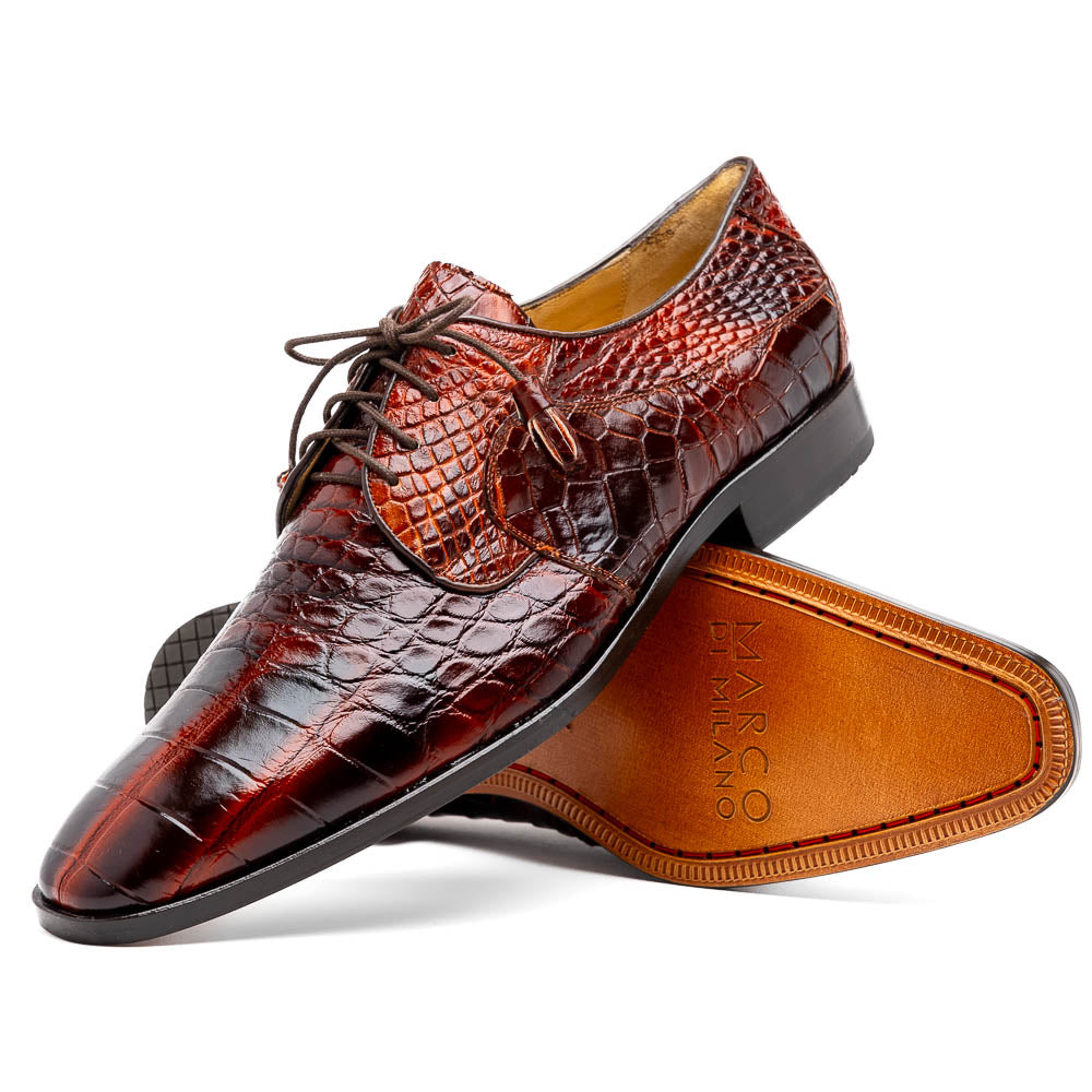 Marco Di Milano Fitipaldi Rustic Cognac Alligator Derby Dress Shoes - Dudes Boutique