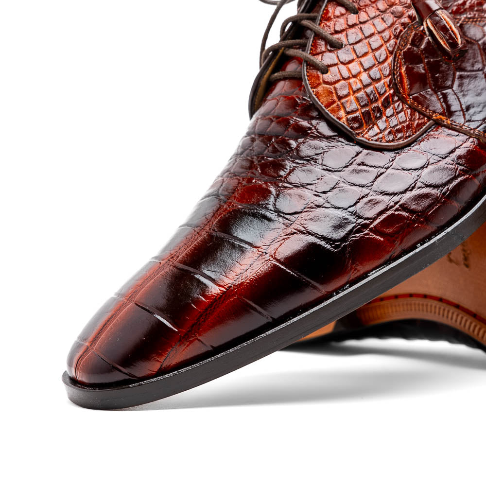 Marco Di Milano Fitipaldi Rustic Cognac Alligator Derby Dress Shoes - Dudes Boutique