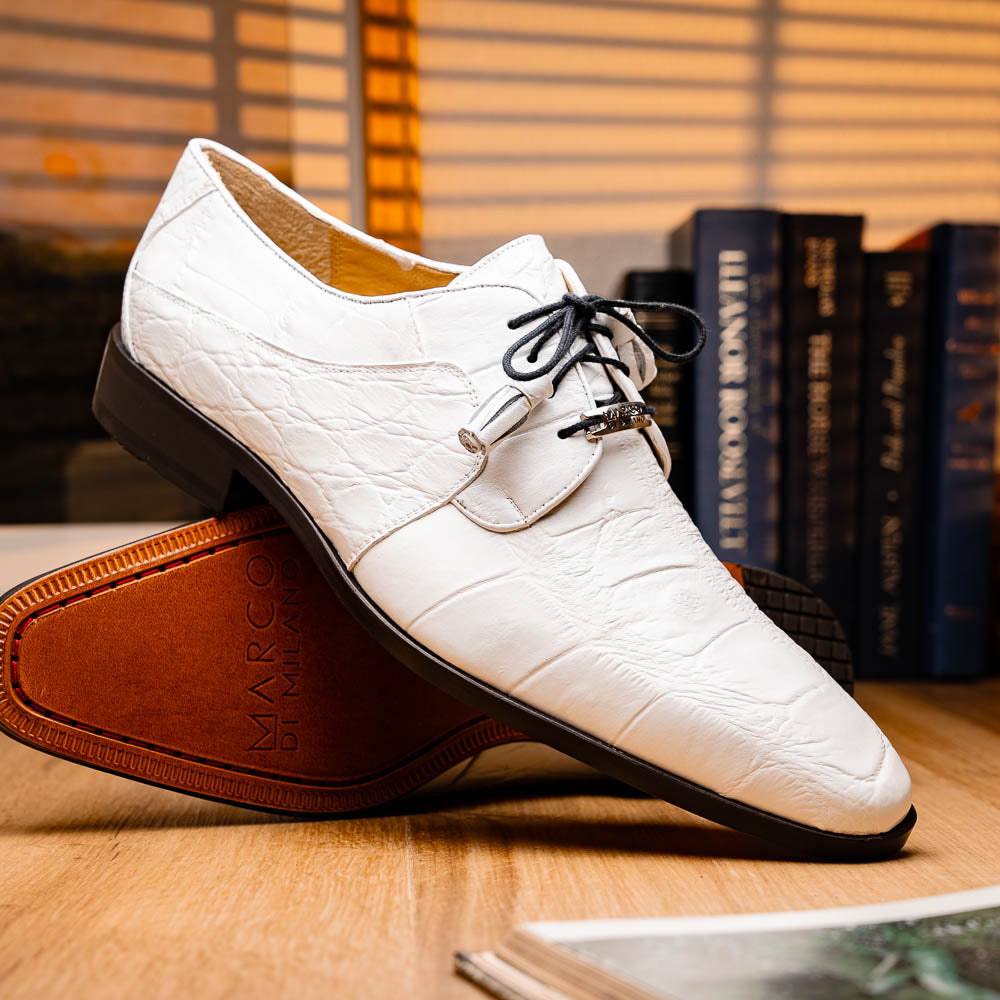 Marco Di Milano Fitipaldi White Alligator Derby Dress Shoes